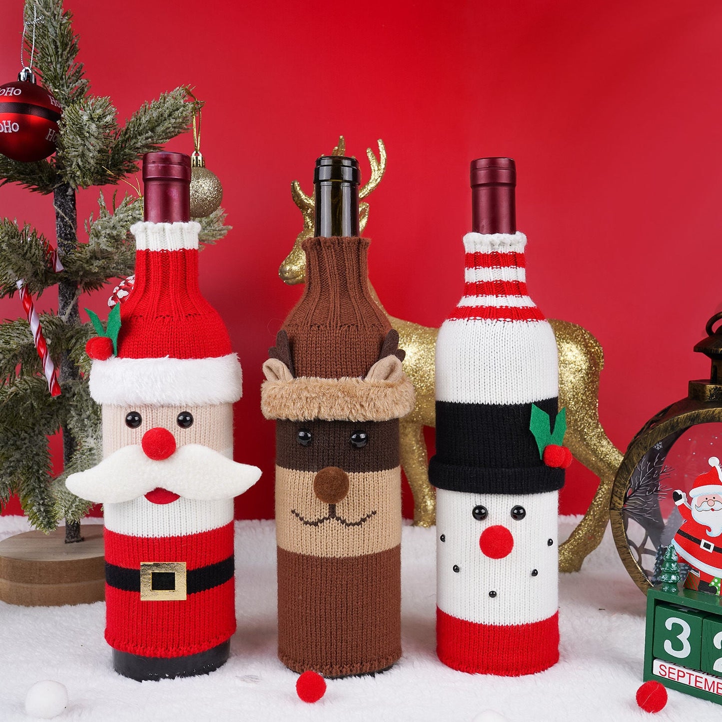 Christmas Decorations Elk Brushed Wine Bottle Cover Christmas Restaurant Party Decorations - Jaazi Intl