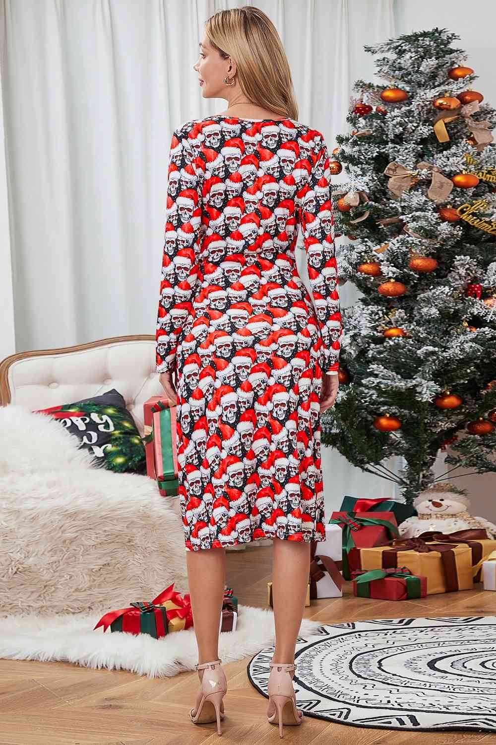 Christmas Element Print Long Sleeve Dress - Jaazi Intl