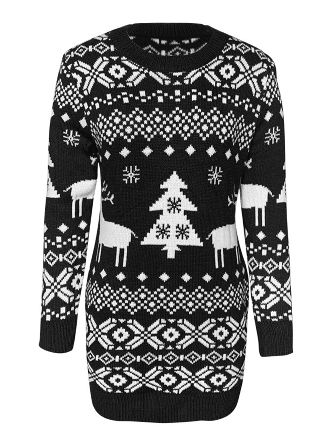 Christmas Element Round Neck Mini Sweater Dress - Jaazi Intl