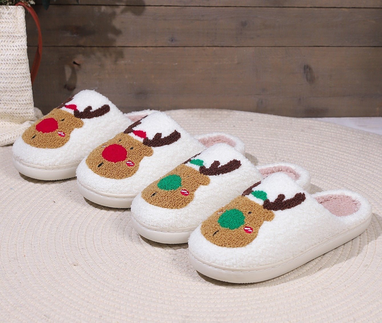 Christmas Elk Cotton Slippers Women's Autumn and Winter Home Furnishing Couple Warm Home Furnishing Plush - Jaazi Intl