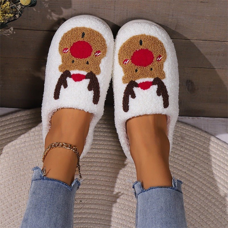 Christmas Elk Cotton Slippers Women's Autumn and Winter Home Furnishing Couple Warm Home Furnishing Plush - Jaazi Intl