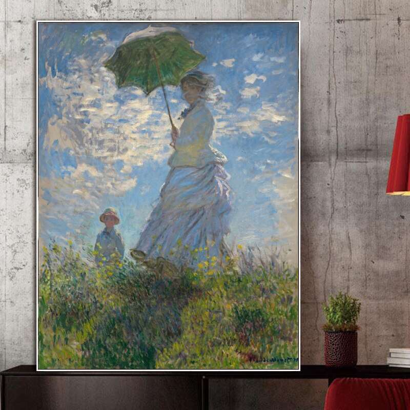 Classical Posters and Prints Wall Art Canvas Painting Woman With a Parasol by Monet Picture for Living Room Home Decoration - Jaazi Intl