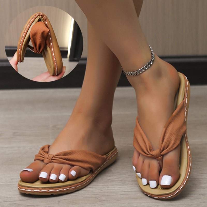 Clip Toe Bow Slippers Summer Flat Beach Shoes Flip Flops Sandals For Women - Jaazi Intl