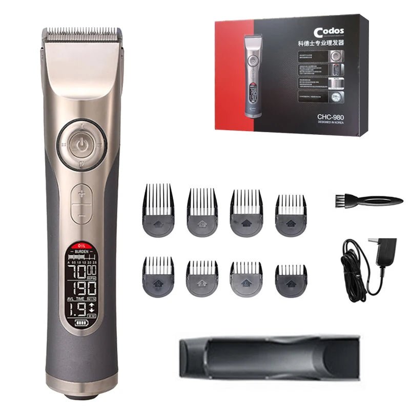 CODOS CHC 980 Professional Hair Trimmer Wireless Rechargeable Men's Hair Clipper with Seat Charger Barber Hair Cutting Machine - Jaazi Intl