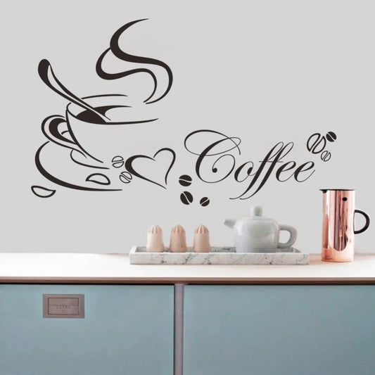 Coffee cup with heart vinyl quote Restaurant Kitchen removable wall Stickers DIY home decor wall art MURAL Drop Shipping - Jaazi Intl