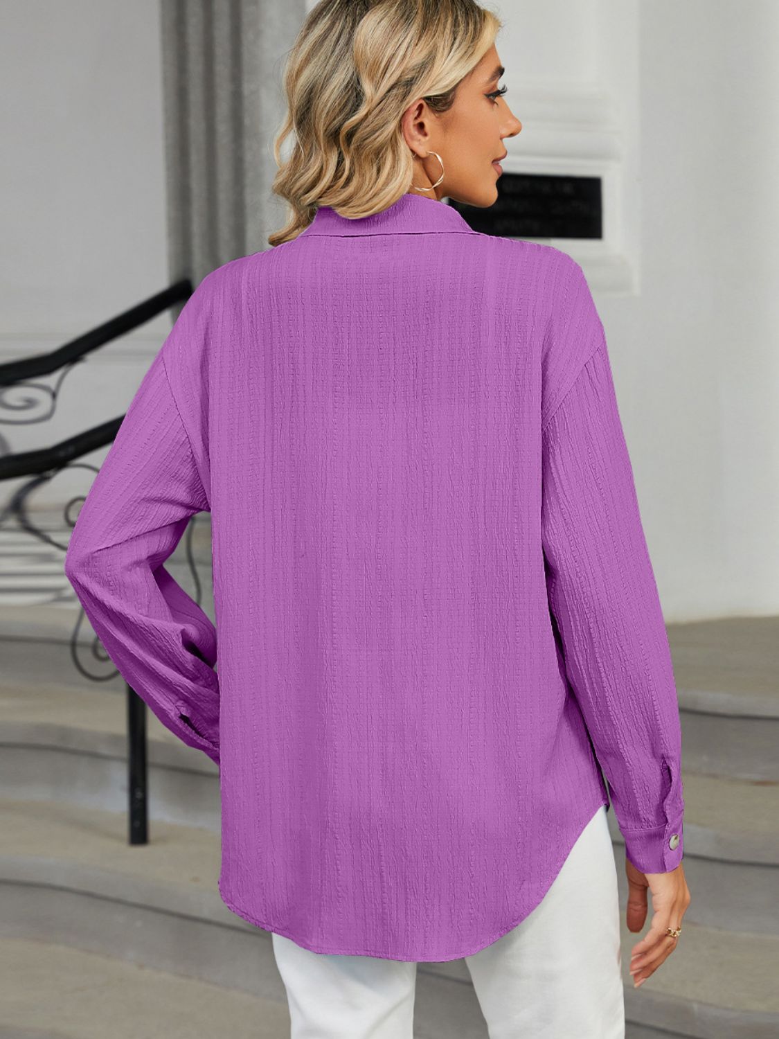 Collared Neck Long Sleeve Shirt - Jaazi International