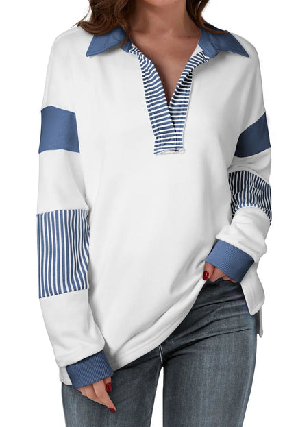 Collared Neck Long Sleeve Sweatshirt - Jaazi International