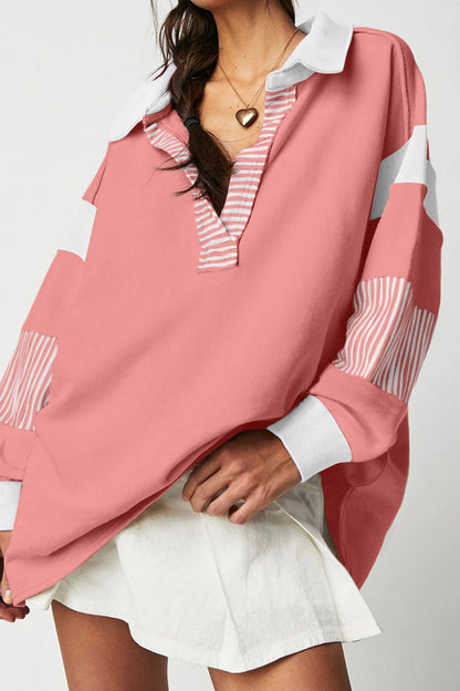 Collared Neck Long Sleeve Sweatshirt - Jaazi International