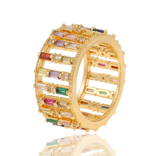 Coloful Rectangular Zircon Prayer Hand Rings For Women Gold Color Stainelss Steel Ring - Jaazi Intl