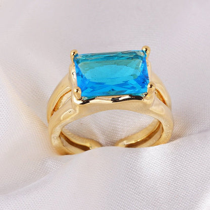 Coloful Rectangular Zircon Prayer Hand Rings For Women Gold Color Stainelss Steel Ring - Jaazi Intl