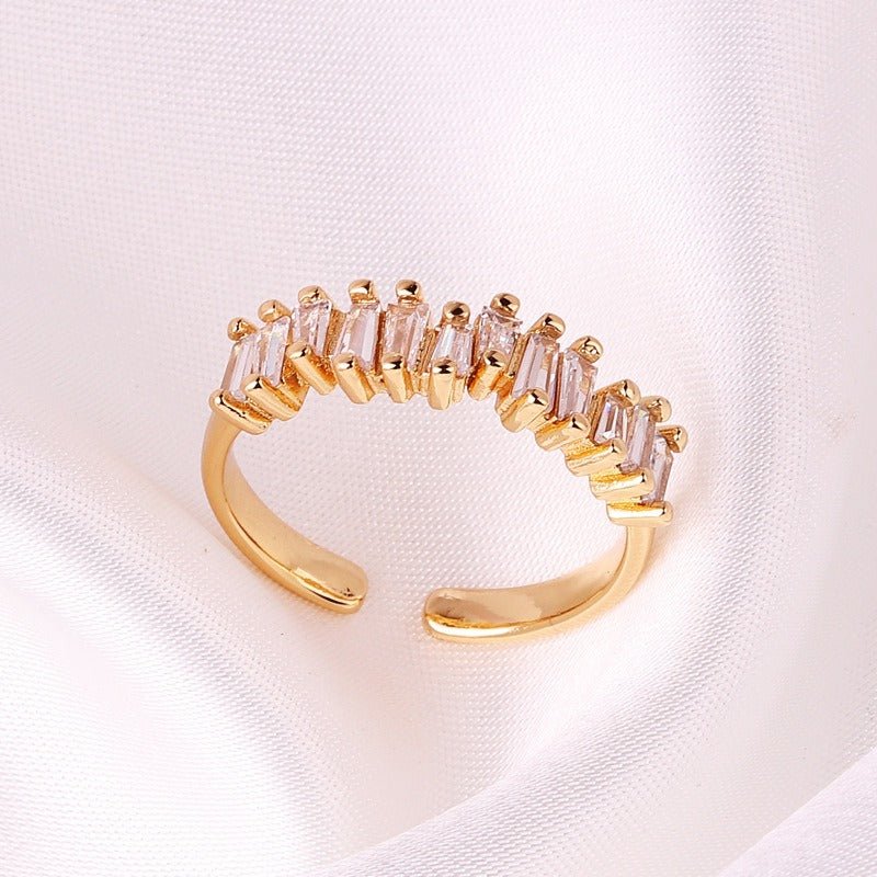 Coloful Rectangular Zircon Prayer Hand Rings For Women Gold Color Stainelss Steel Ring - Jaazi Intl