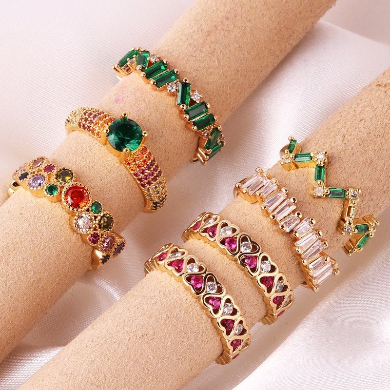 Coloful Rectangular Zircon Prayer Hand Rings For Women Gold Color Stainelss Steel Ring - Jaazi Intl