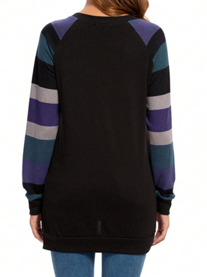 Color Block Round Neck Long Sleeve T - Shirt - Jaazi Intl