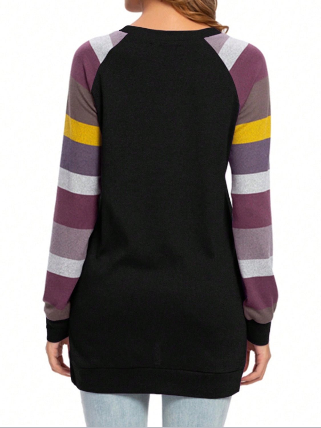 Color Block Round Neck Long Sleeve T - Shirt - Jaazi Intl