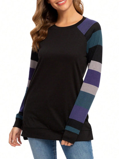 Color Block Round Neck Long Sleeve T - Shirt - Jaazi Intl