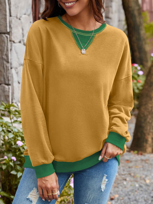 Contrast Round Neck Long Sleeve Sweatshirt - Jaazi Intl