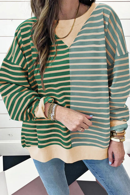 Contrast Stripes Round Neck Long Sleeve Sweatshirt - Jaazi Intl