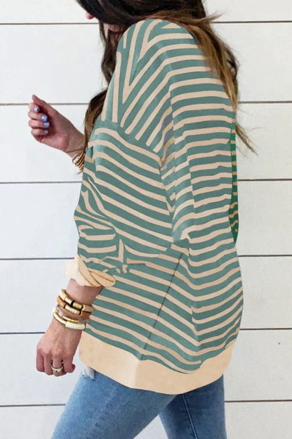 Contrast Stripes Round Neck Long Sleeve Sweatshirt - Jaazi Intl