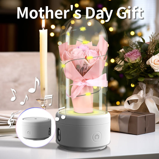 Creative 2 In 1 Bouquet LED Light And Bluetooth Speaker Mother's Day Gift Rose Luminous Night Light Ornament In Glass Cover - Jaazi Intl