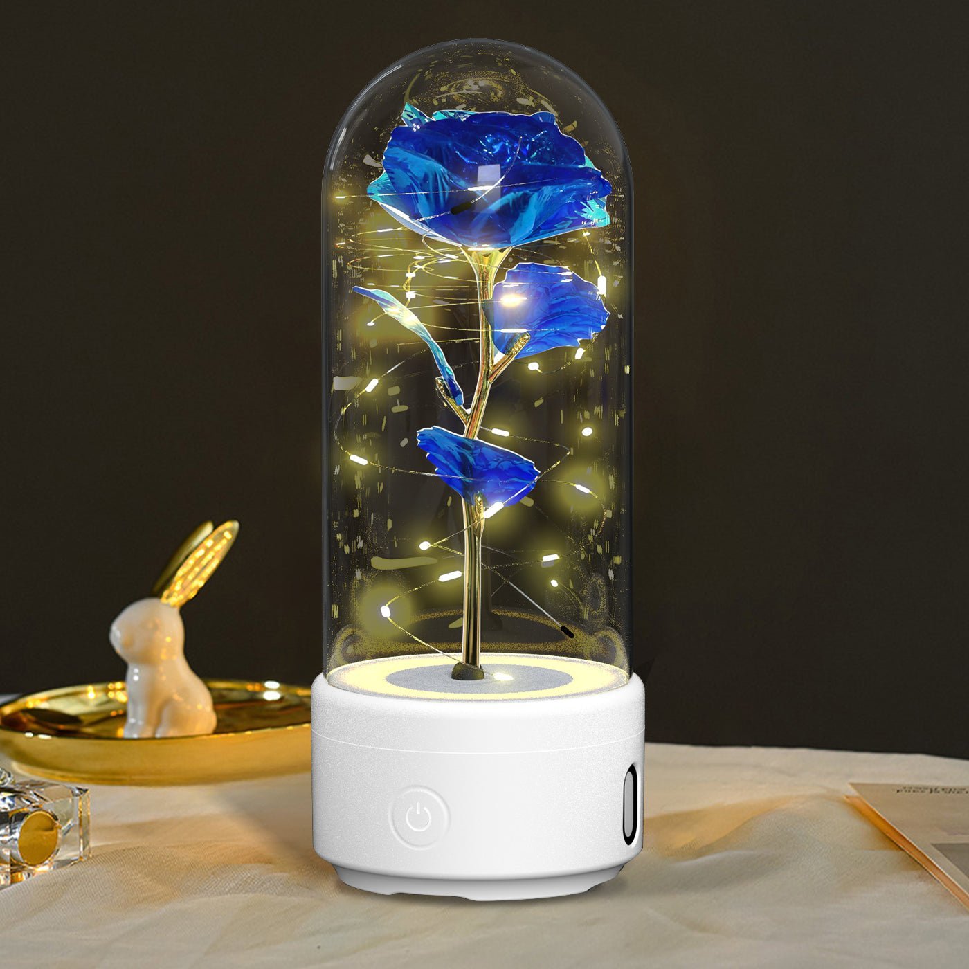 Creative 2 In 1 Rose Flowers LED Light And Bluetooth Speaker Valentine's Day Gift Rose Luminous Night Light Ornament In Glass Cover - Jaazi Intl