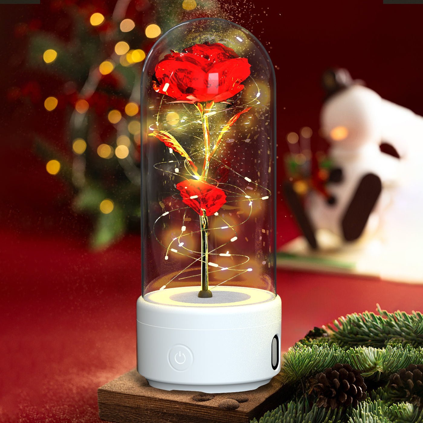 Creative 2 In 1 Rose Flowers LED Light And Bluetooth Speaker Valentine's Day Gift Rose Luminous Night Light Ornament In Glass Cover - Jaazi Intl