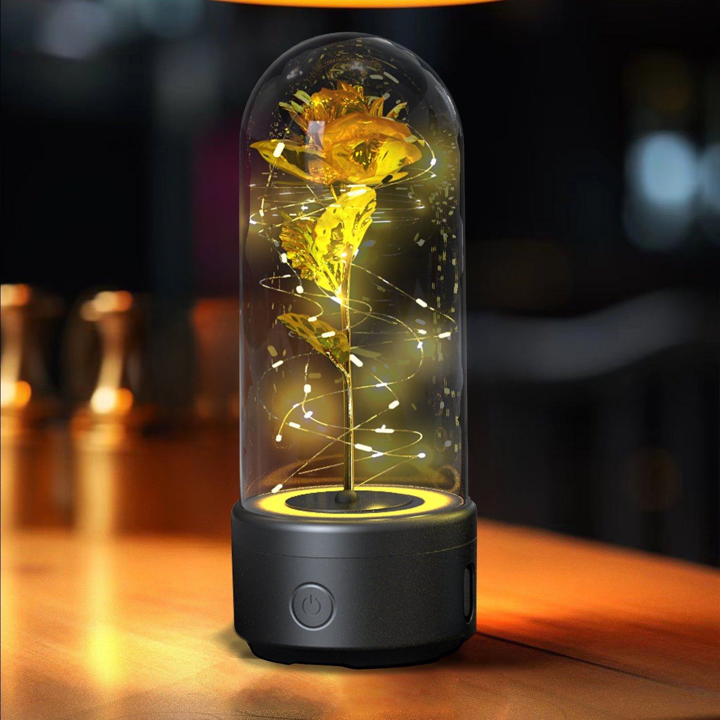 Creative 2 In 1 Rose Flowers LED Light And Bluetooth Speaker Valentine's Day Gift Rose Luminous Night Light Ornament In Glass Cover - Jaazi Intl