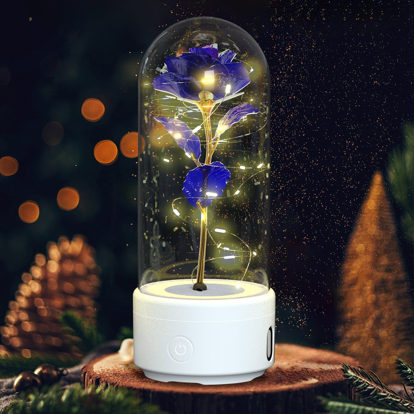 Creative 2 In 1 Rose Flowers LED Light And Bluetooth Speaker Valentine's Day Gift Rose Luminous Night Light Ornament In Glass Cover - Jaazi Intl