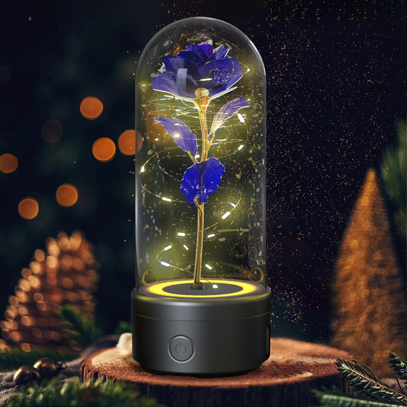 Creative 2 In 1 Rose Flowers LED Light And Bluetooth Speaker Valentine's Day Gift Rose Luminous Night Light Ornament In Glass Cover - Jaazi Intl