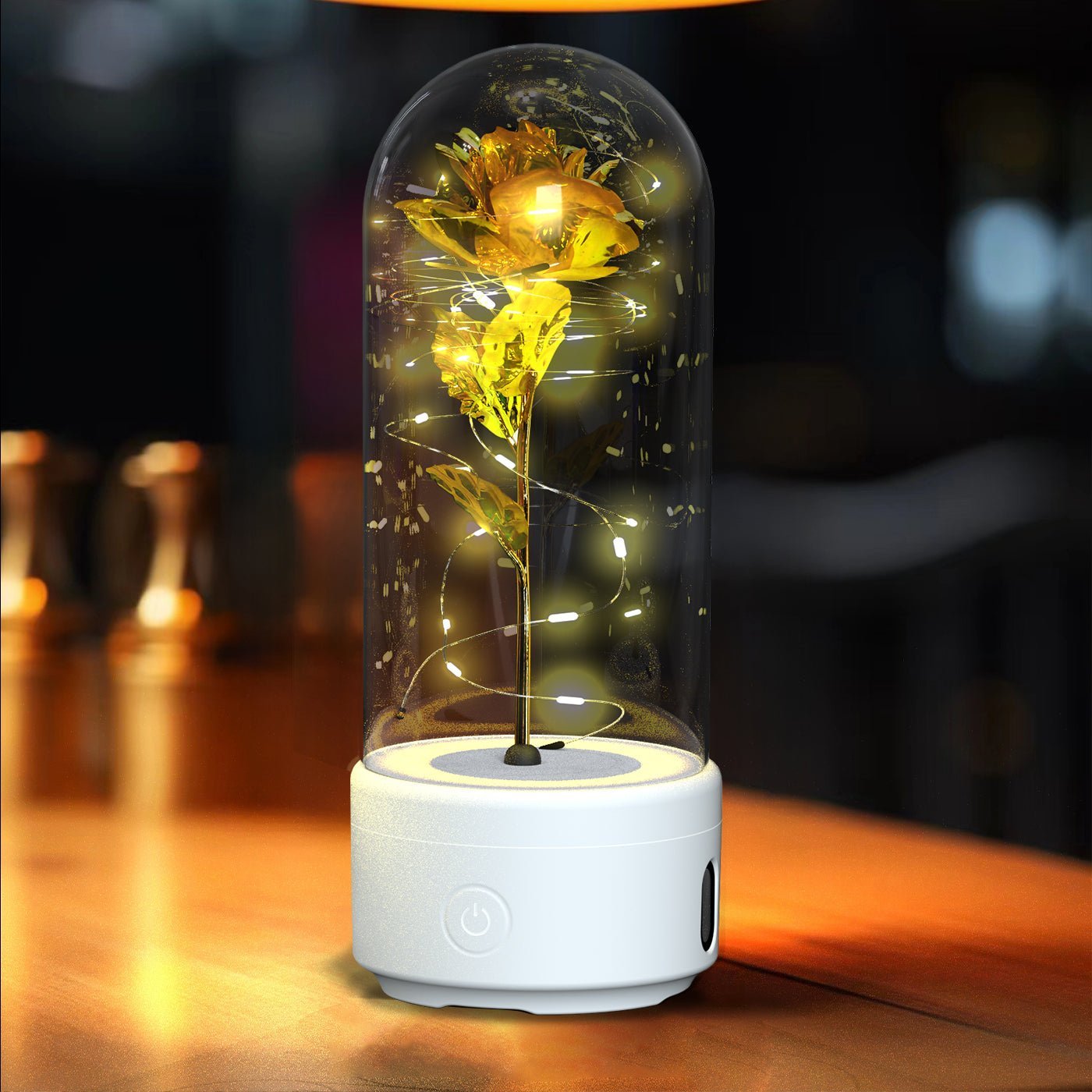 Creative 2 In 1 Rose Flowers LED Light And Bluetooth Speaker Valentine's Day Gift Rose Luminous Night Light Ornament In Glass Cover - Jaazi Intl