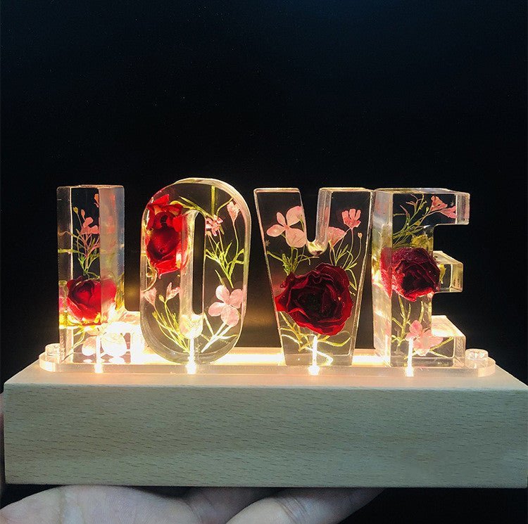 Creative Dried Flower Night Light LOVE Letter Table Lamp - Jaazi Intl