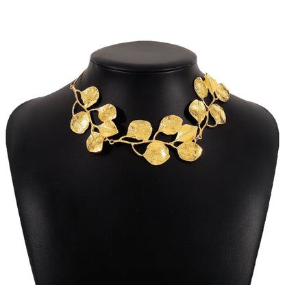 Creative Metal Style Necklace ZA Leaves Exaggerate Personality Neckchain - Jaazi Intl