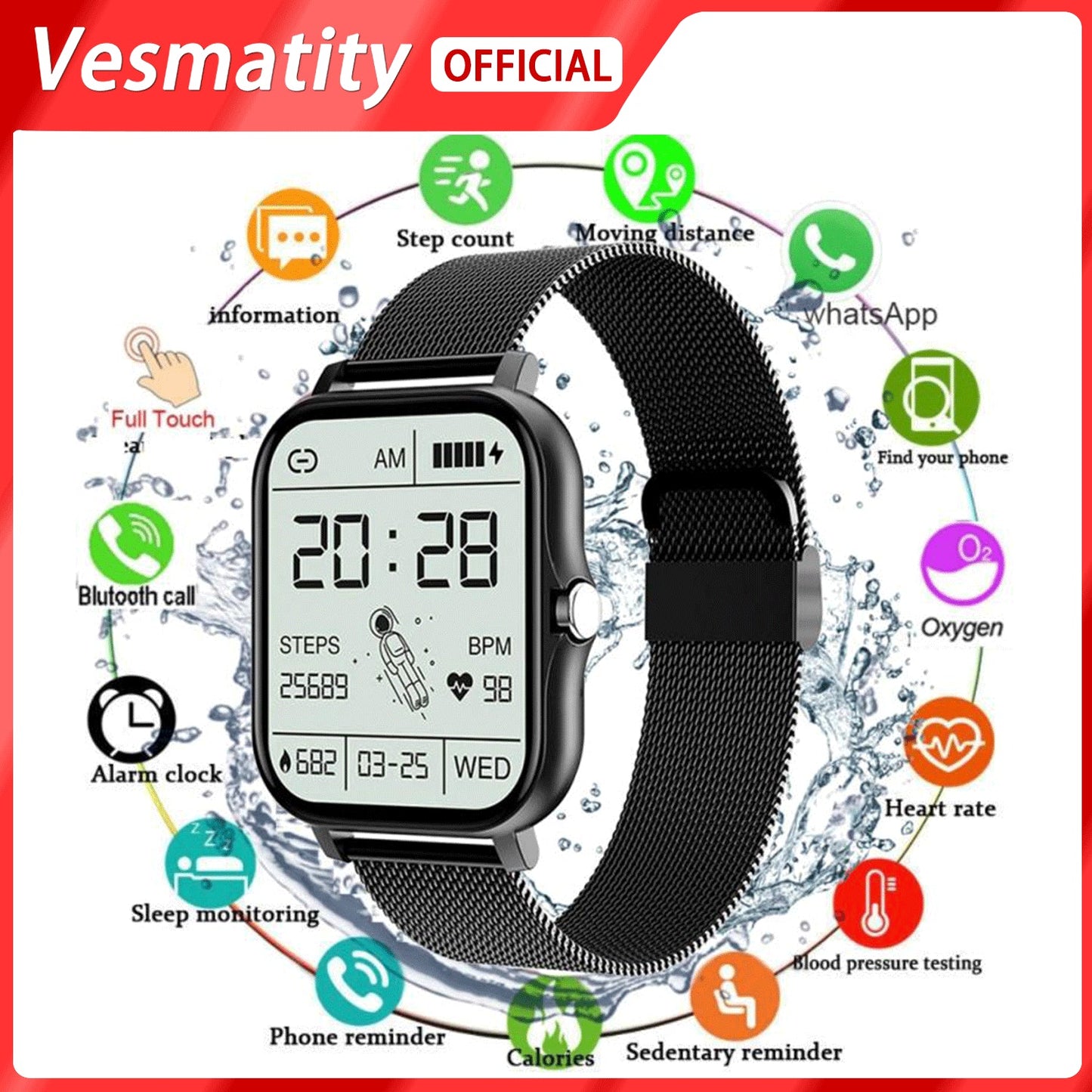 CT2 Smart Watch Full Touch Fitness Smart Watch Heart Rate Monitor Bluetooth Call Waterproof Watch - Jaazi Intl