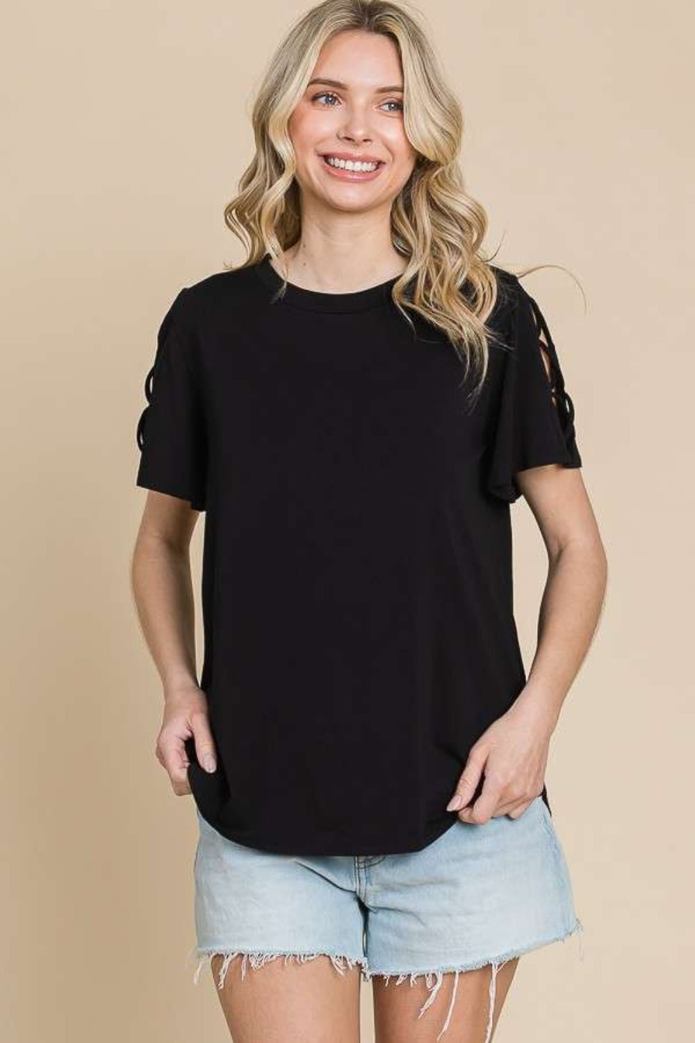 Culture Code Round Neck Crisscross Short Sleeve T - Shirt - Jaazi Intl