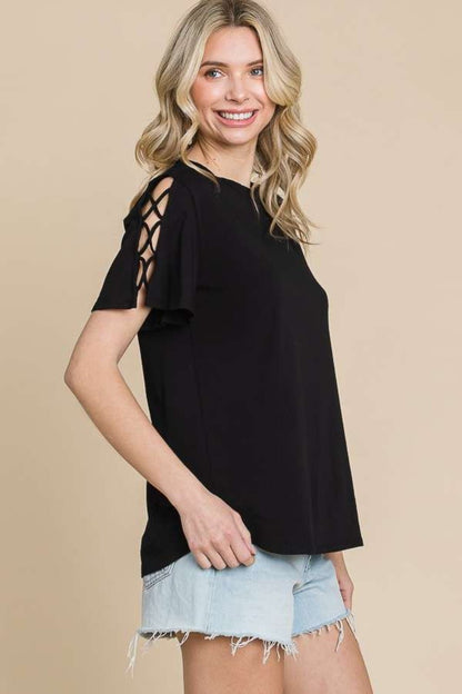 Culture Code Round Neck Crisscross Short Sleeve T - Shirt - Jaazi Intl