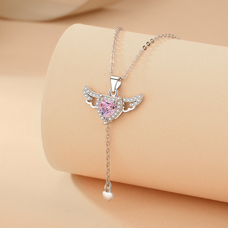 Cupid Heart Angel Wings Tassel Necklace Clavicle Chain Women Jewelry Gift Valentine's Day - Jaazi Intl