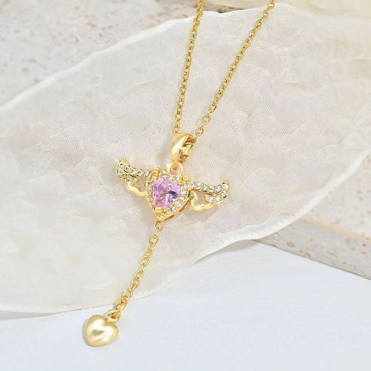 Cupid Heart Angel Wings Tassel Necklace Clavicle Chain Women Jewelry Gift Valentine's Day - Jaazi Intl