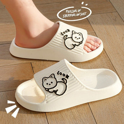 Cute Cat Slippers Summer Women Home Shoes Bath Thick Platform Non - Slip Slides Indoor Outdoor - Jaazi Intl