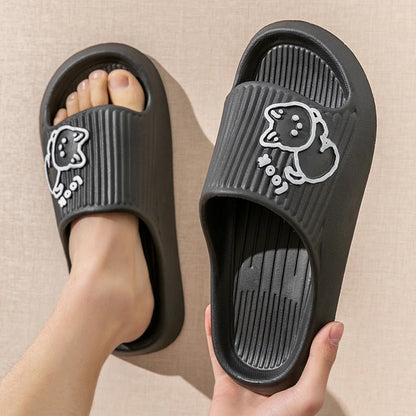 Cute Cat Slippers Summer Women Home Shoes Bath Thick Platform Non - Slip Slides Indoor Outdoor - Jaazi Intl