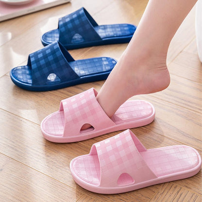 Cute Plaid Print Home Slippers Soft Sole Non - slip Floor Bathroom Shower Slippers For Women And Men House Shoes - Jaazi Intl