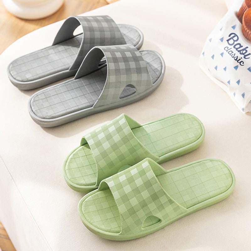 Cute Plaid Print Home Slippers Soft Sole Non - slip Floor Bathroom Shower Slippers For Women And Men House Shoes - Jaazi Intl