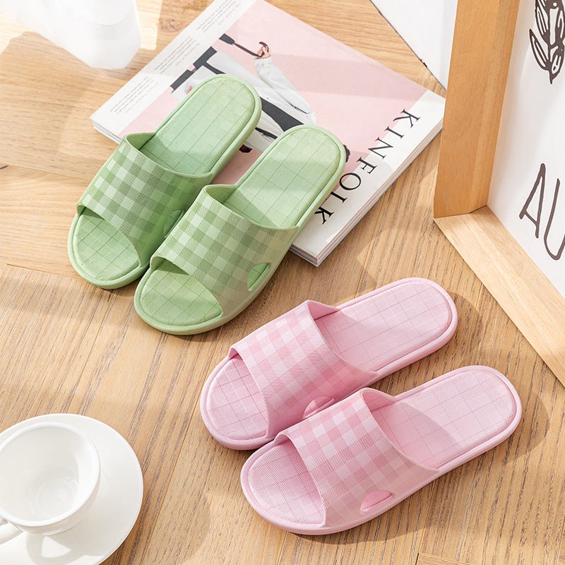 Cute Plaid Print Home Slippers Soft Sole Non - slip Floor Bathroom Shower Slippers For Women And Men House Shoes - Jaazi Intl