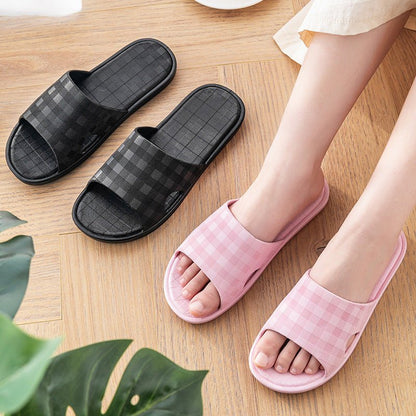 Cute Plaid Print Home Slippers Soft Sole Non - slip Floor Bathroom Shower Slippers For Women And Men House Shoes - Jaazi Intl