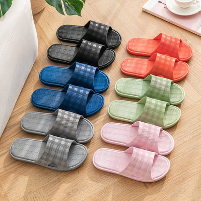 Cute Plaid Print Home Slippers Soft Sole Non - slip Floor Bathroom Shower Slippers For Women And Men House Shoes - Jaazi Intl