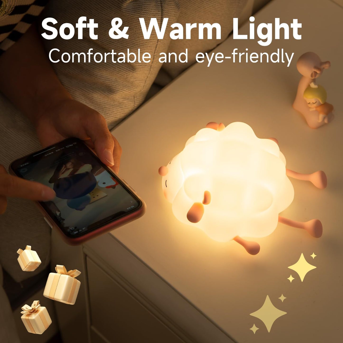 Cute Silicone Night Lights Sheep Cartoon Bedroom Lamp For Children's Room Decor Rechargeable Timing Dimming Sleep Night Light - Jaazi Intl