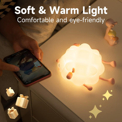 Cute Silicone Night Lights Sheep Cartoon Bedroom Lamp For Children's Room Decor Rechargeable Timing Dimming Sleep Night Light - Jaazi Intl