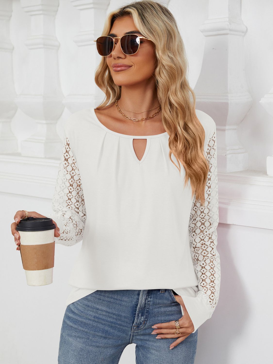 Cutout Round Neck Long Sleeve T-Shirt - Jaazi International