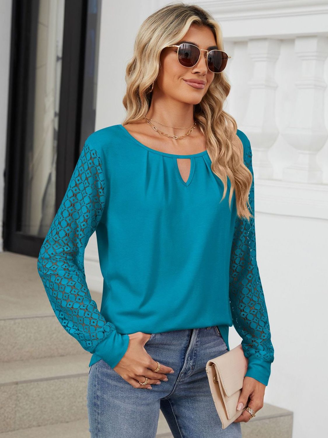 Cutout Round Neck Long Sleeve T-Shirt - Jaazi International