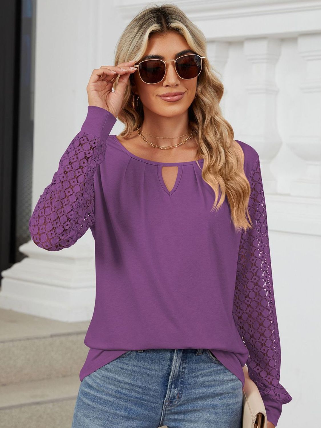 Cutout Round Neck Long Sleeve T-Shirt - Jaazi International