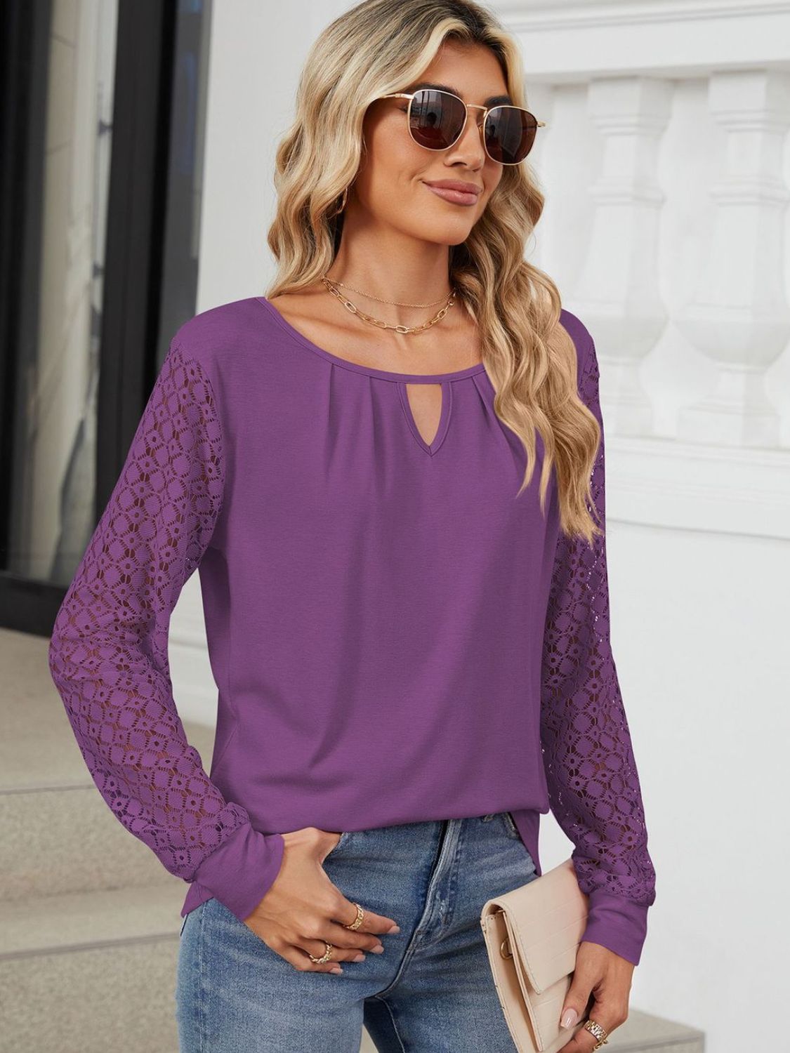 Cutout Round Neck Long Sleeve T-Shirt - Jaazi International