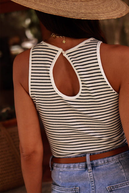 Cutout Striped Round Neck Tank - Jaazi Intl